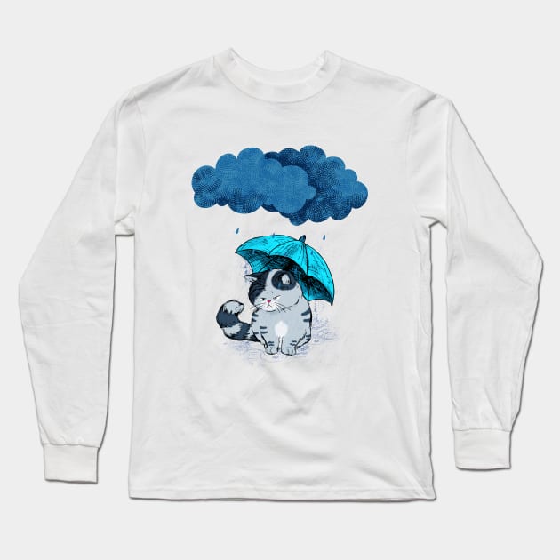 rain cat Long Sleeve T-Shirt by derrickcrack